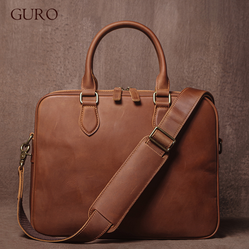 Luxury Bags Tote - GURO Erkekler Çılgın At Inek Derisi